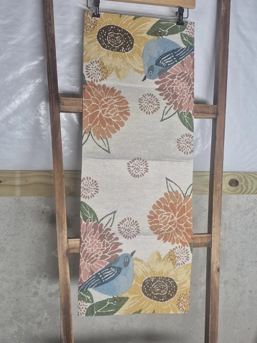 Floral & Blue Bird Runner - Neutral Background